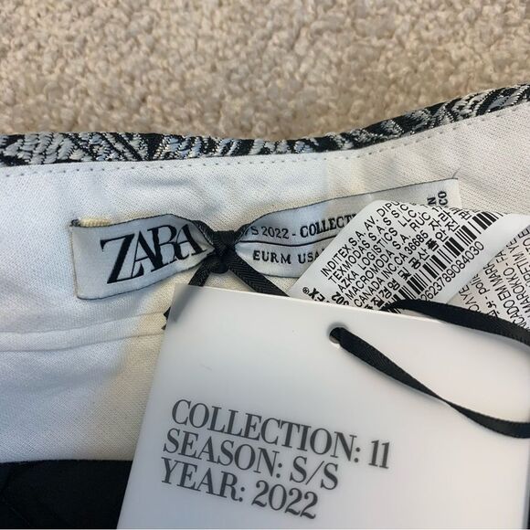 𝅺ZARA black silver jacquard pants limited edition Sz M NWT - Picture 9 of 15